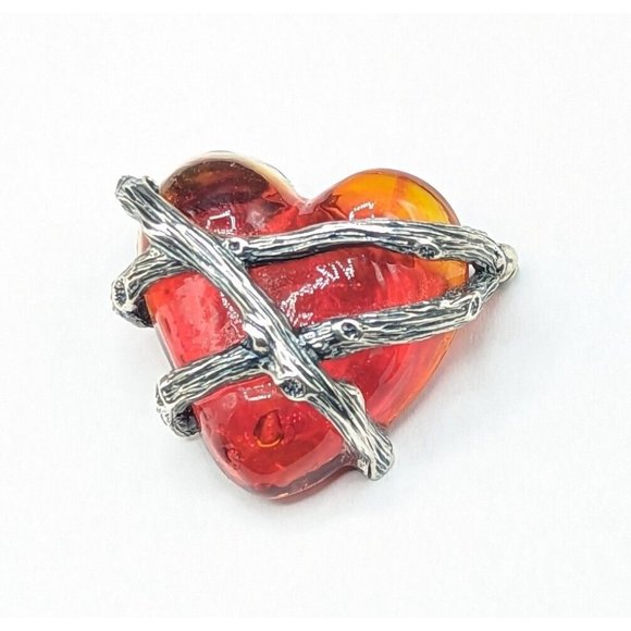 Rare Mignon Faget Red Sterling Silver 925 Secret Heart Brooch Pin w Pouch Bag - Picture 3 of 12